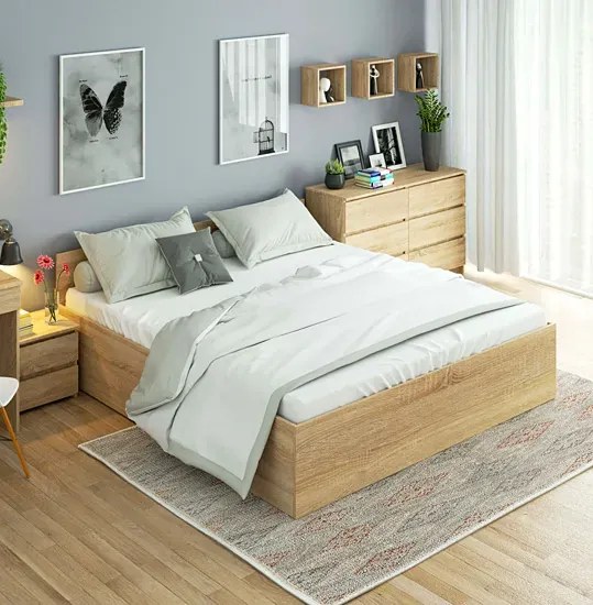Podwójne łóżko z zagłówkiem i stelażem 180x200 dąb sonoma - Esperox 4x