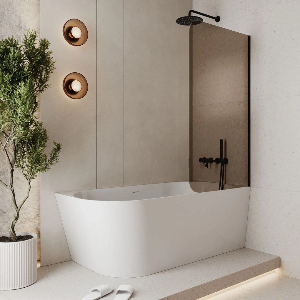 Parawan nawannowy prostokatny MOLIS Round Brown szkło brązowe | Różne rozmiary : Kolor profili kabiny - Miedz szczotkowana, Rozmiar - 80x140 cm