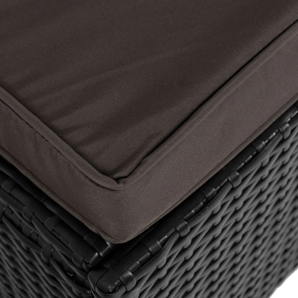 Leżak ogrodowy z regulowanym oparciem Brizo, czarny technorattan/brązowa poduszka