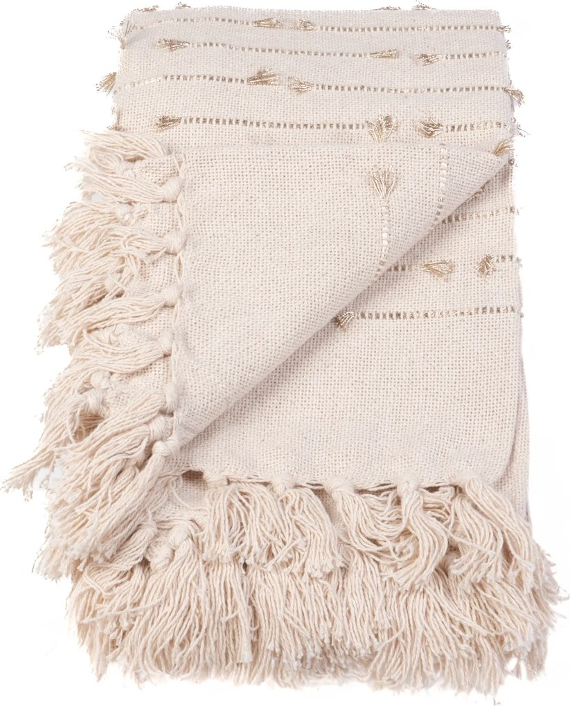 Narzuta boho GOLDEN SUNSET, pled z gładkiej przędzy z frędzlami, 125 x 150 cm