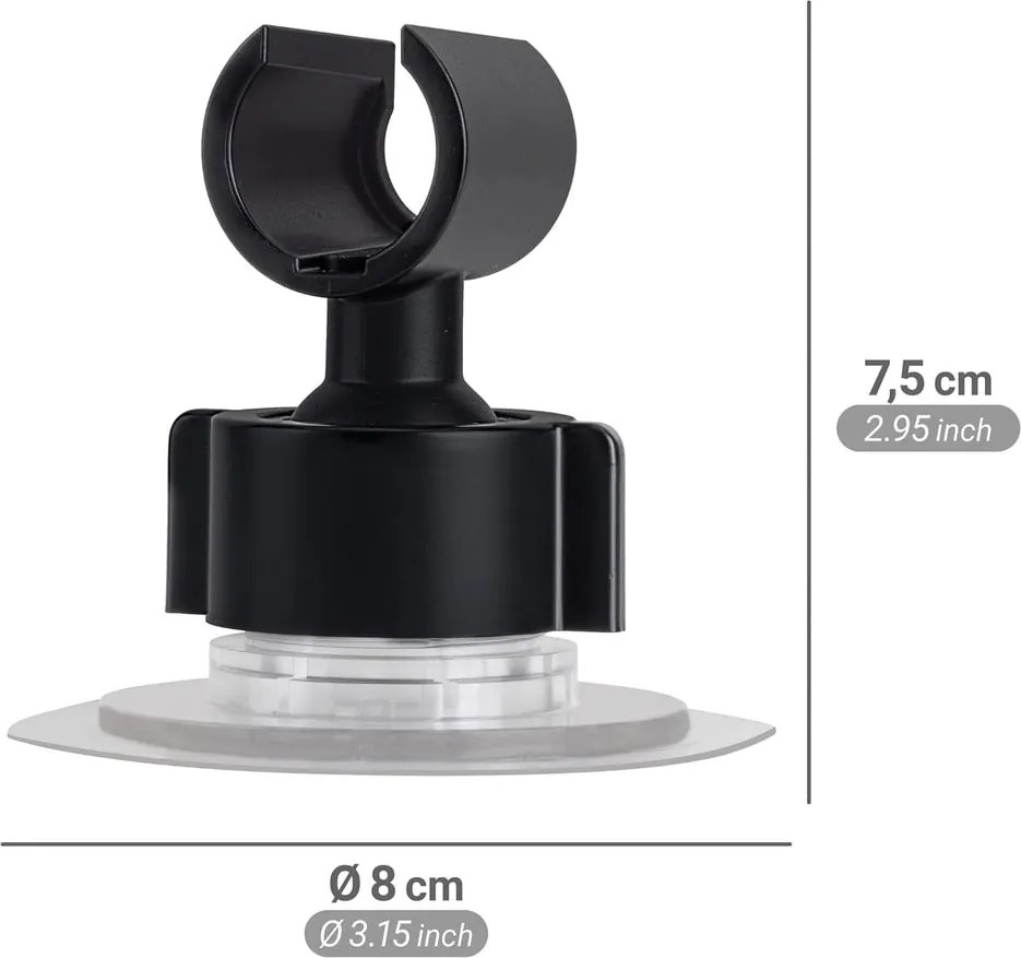 Czarny plastikowy uchwyt na słuchawkę prysznicową bez wiercenia Libertà – Wenko