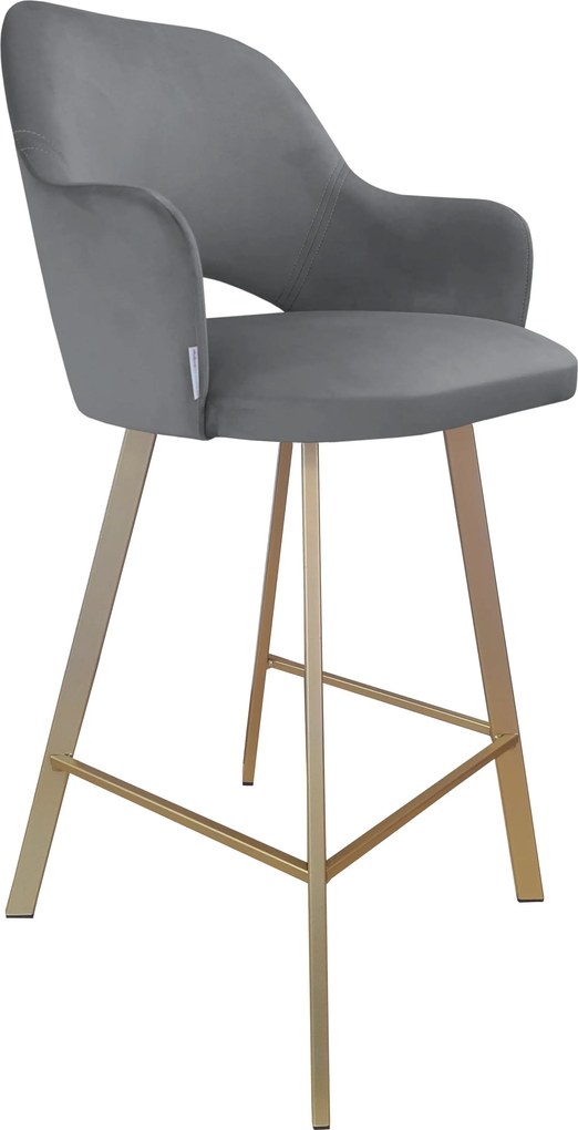 Hoker Milano krzesło barowe tkanina Welur podstawa metalowa : Kolor nogi - Złota profil, Kolor tkaniny - VELVET - BL14, Typ siedziska - Siedzisko stałe