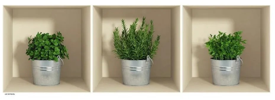Zestaw 3 naklejek 3D Ambiance Herbs in Pot