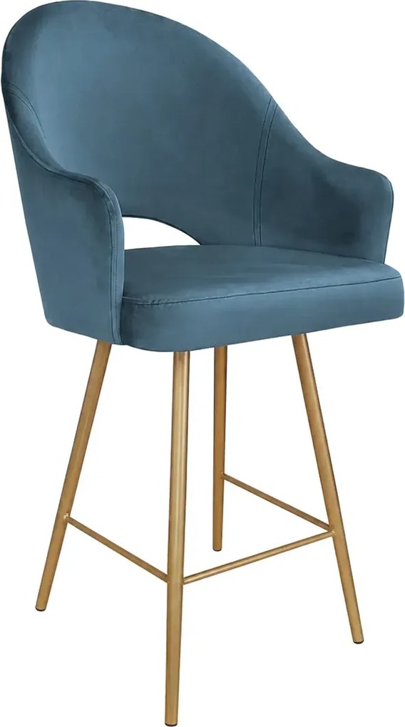 Hoker Velvet krzesło barowe tkanina Welur podstawa metalowa : Kolor nogi - Złota stożek, Kolor tkaniny - VELVET - MG33, Typ siedziska - Siedzisko stałe