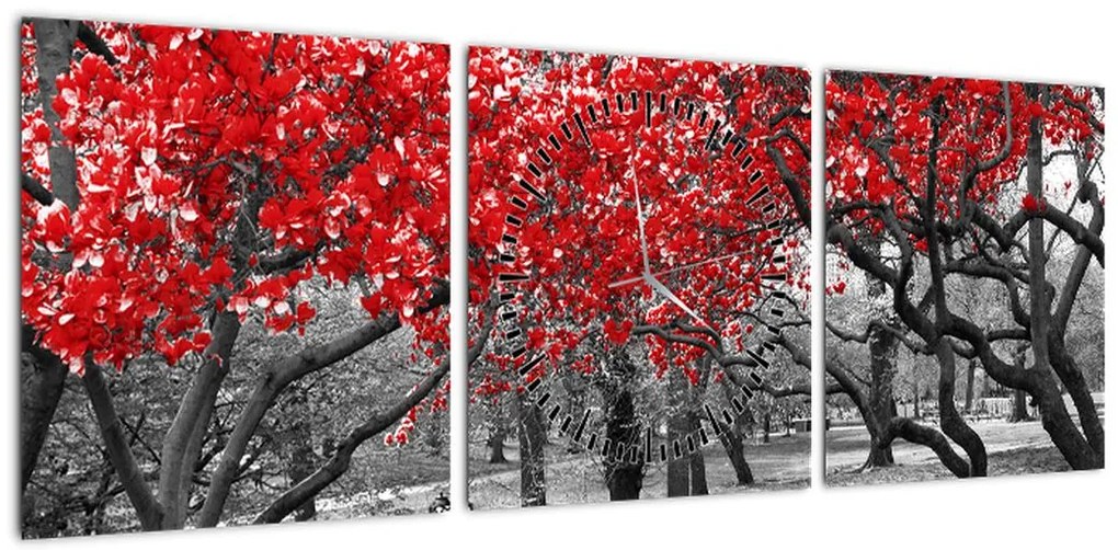Obraz - Czerwone drzewa, Central Park, New York (z zegarem) (90x30 cm)