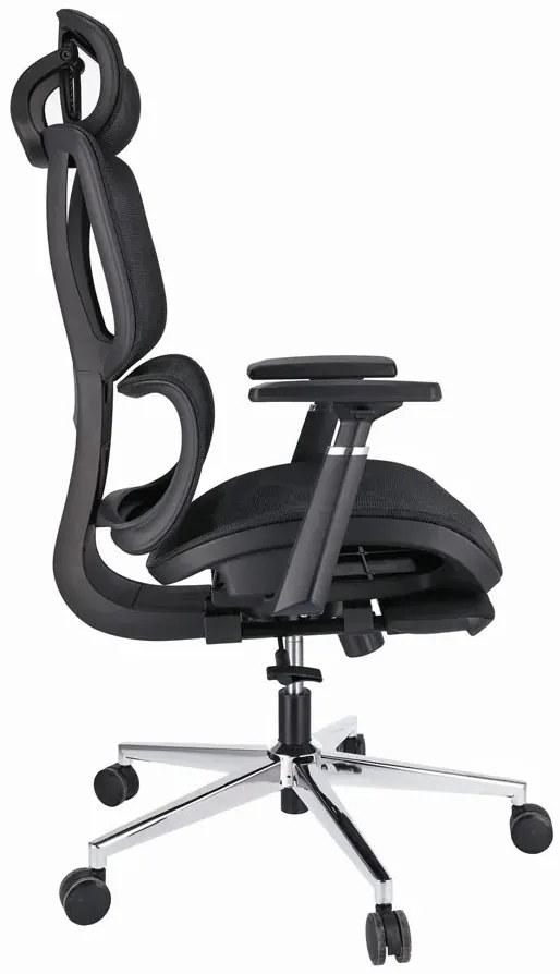 Czarny ergonomiczny fotel obrotowy z zagłówkiem i podnóżkiem - Floris 4X