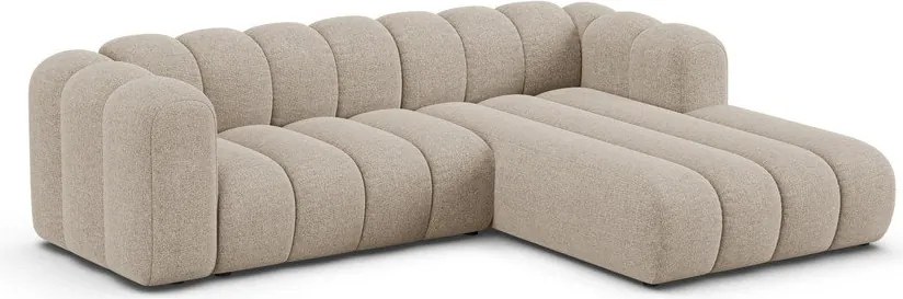 Beżowy narożnik z tkaniny szenilowej (prawostronny/z szezlongiem) Lupine – Micadoni