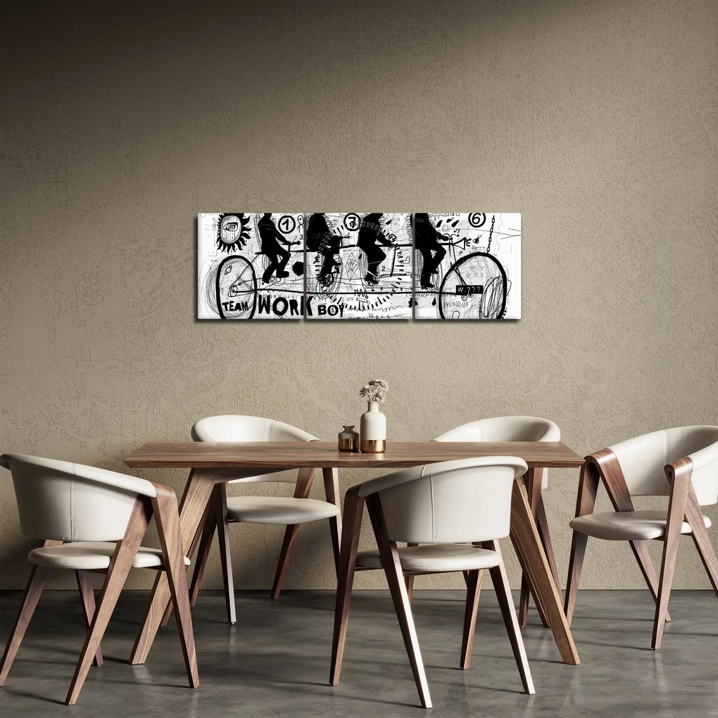 Obraz - Praca zespołowa, jazda na rowerze (z zegarem) (90x30 cm)
