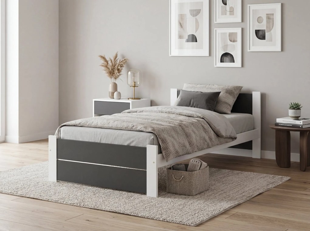 Łóżko IKAROS DOUBLE 80 x 200 cm, antracyt/biały Materac: Materac Deluxe 10 cm