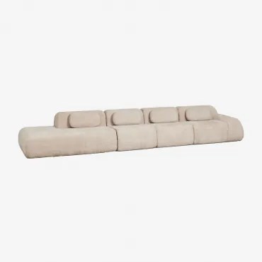 Sofa Modułowy Narożny 4-częściowy Z Lewym Szezlongiem Z Weluru Merida, Pakowany Próżniowo Szenila Gruba Beż Tapioka - Sklum