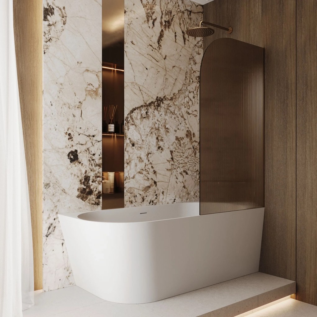 Parawan nawannowy półokrągły ARTE WELLE Moon Brown szkło brązowe ryflowane | Różne rozmiary : Kolor profili kabiny - Miedz szczotkowana, Rozmiar - 70x140 cm