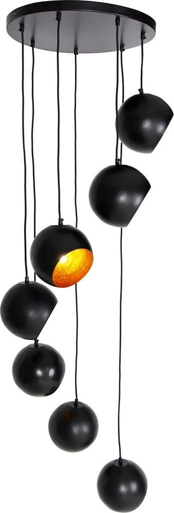 Lampa wisząca czarna ze złotym wnętrzem 7-światłowa - Crooked Cluster