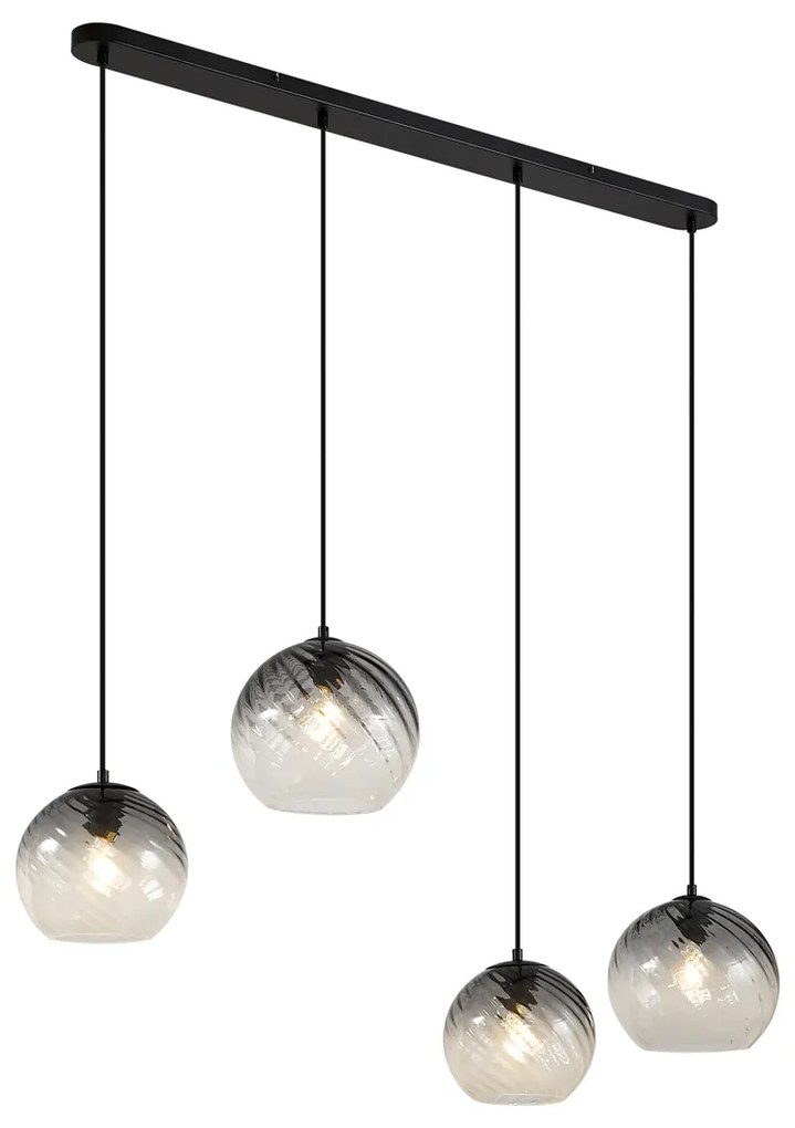 Lampa wisząca Art Deco czarna z prostokątnym przydymionym szkłem 4-źródła światła - Bao ArtDeco Oswietlenie wewnetrzne
