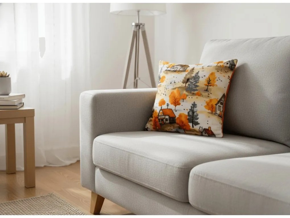 Mikropluszowa poszewka na poduszkę AUTUMN VILLAGE 45x45 cm, kolorowa