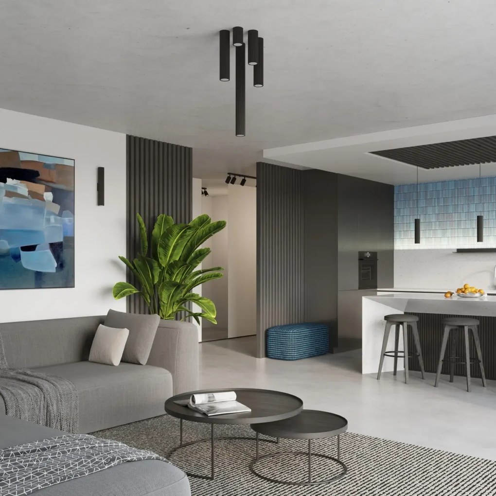 Lampa wisząca KARBON 3L czarna ryflowana SOLLUX LIGHTING