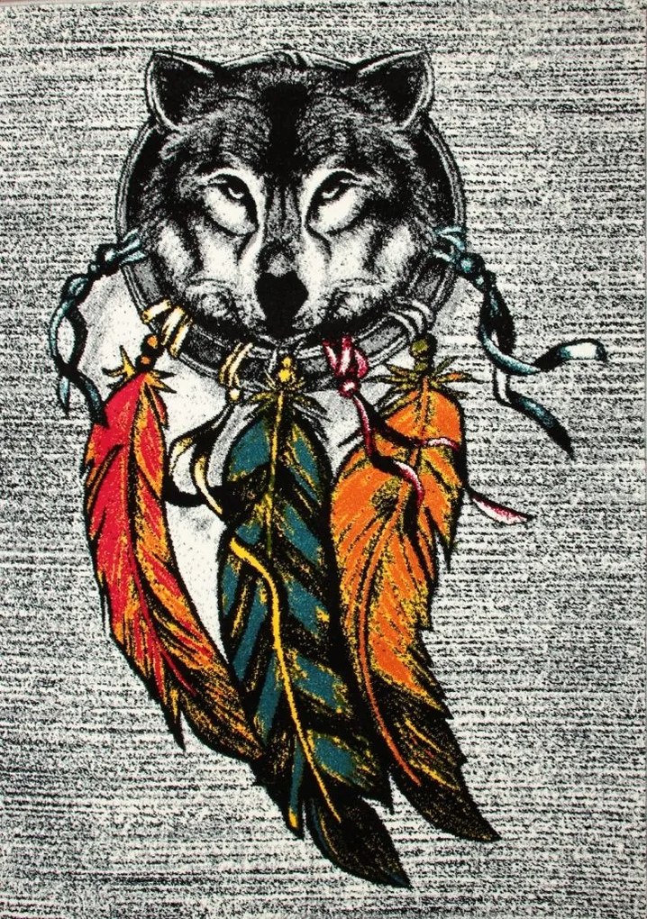 Dywan Koloreo Tattoo Wilk szary 133x190 Prostokąt
