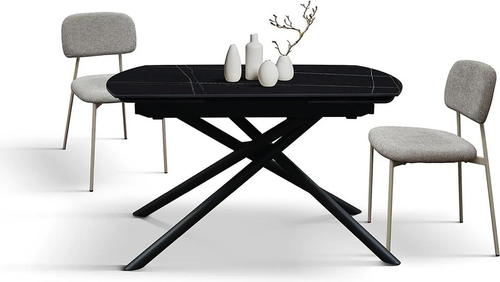 Stół ceramiczny czarny, podstawa metalowa czarna, rozkładany 120x88-180x88 - BONIFACIO