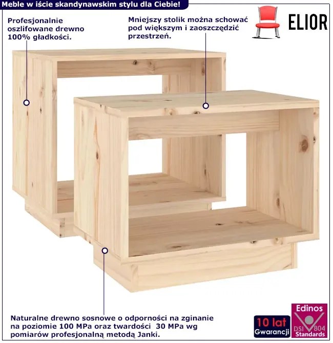 Naturalny komplet 2 drewnianych stolików kawowych Irving 9X