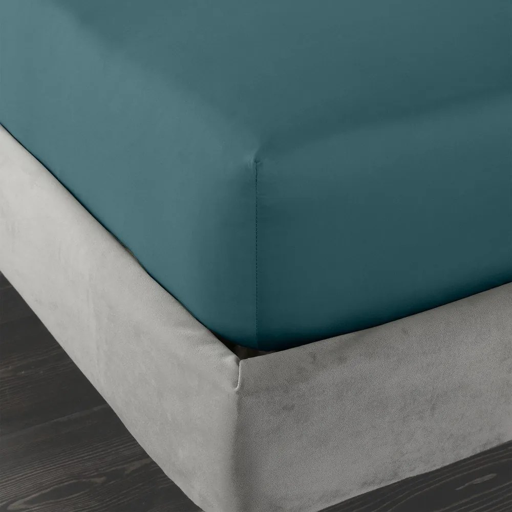Zielononiebieskie prześcieradło z satyny bawełnianej z gumką 150x200 cm Cotton Sateen – Bianca