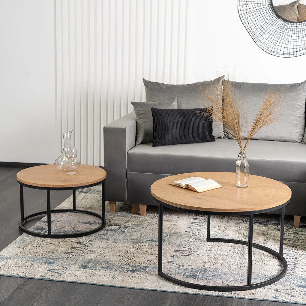 Zestaw Stolików Kawowych DELIA MAX 60 cm/80 cm Dąb Złoty Nowoczesny Loft