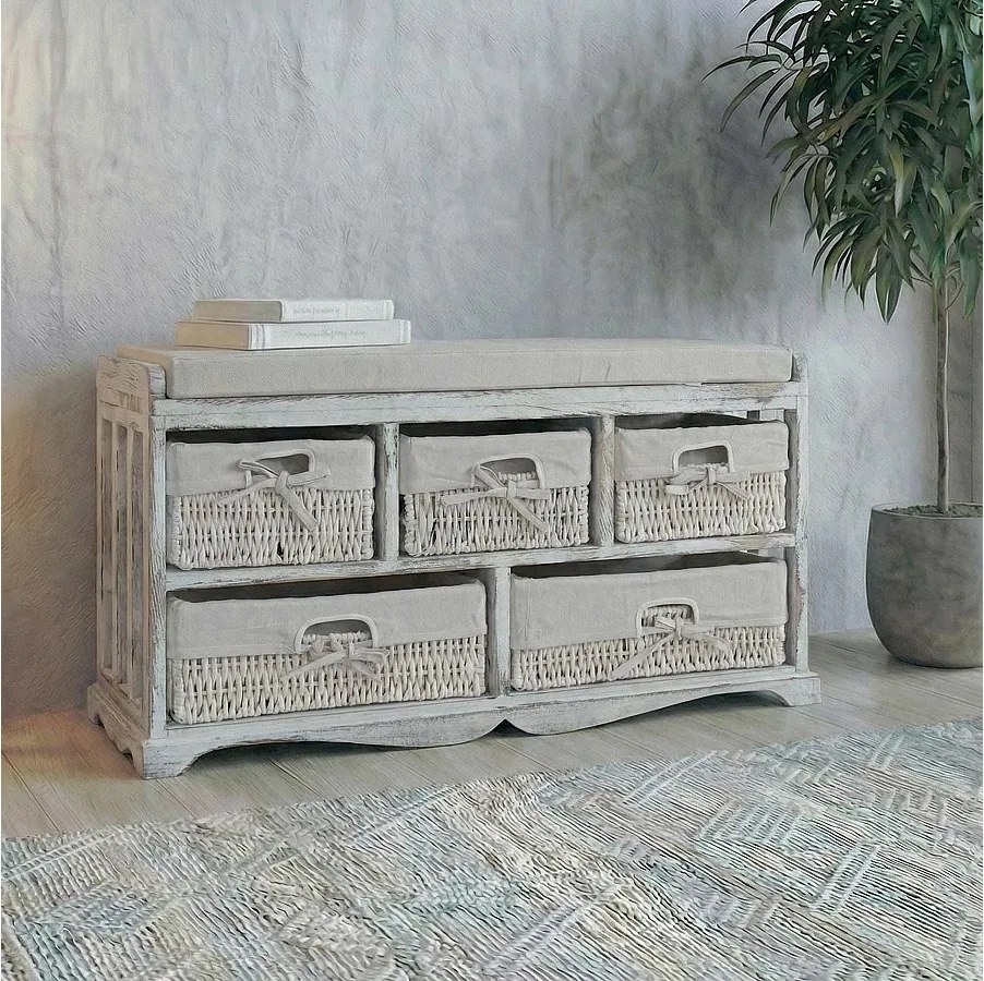 Komoda i ławka z 5 szufladami,  biała