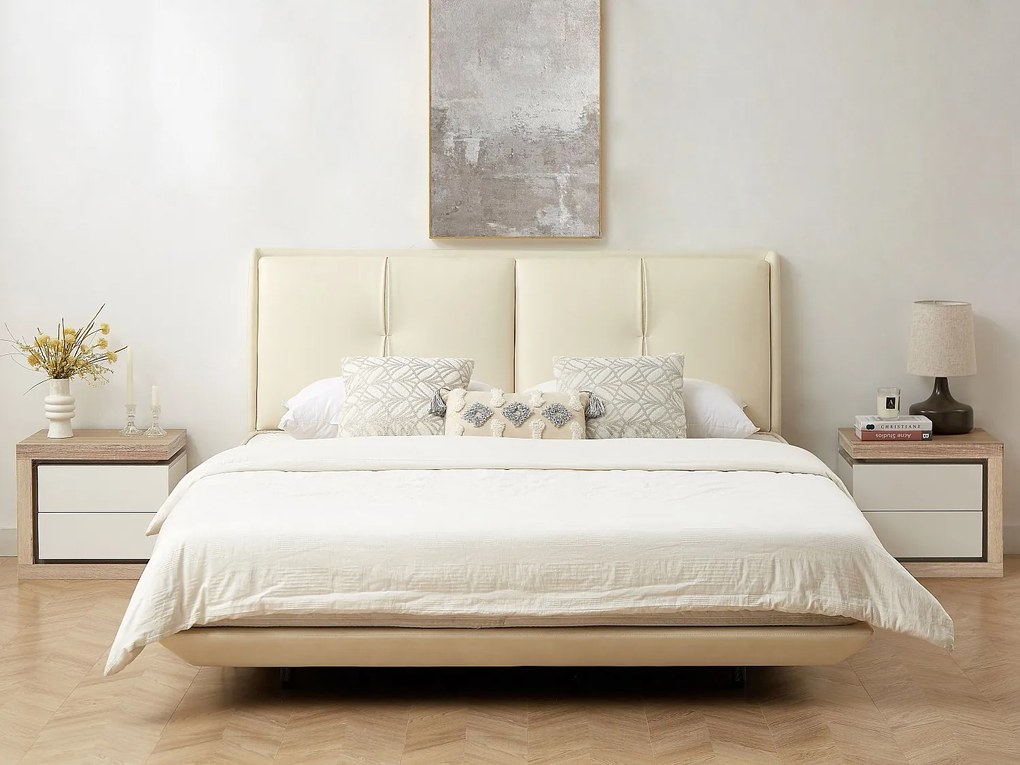 Szafka nocna lewostronna z 2 szufladami - Z oświetleniem LED - Biały lakierowany i naturalny - FLARANCIA