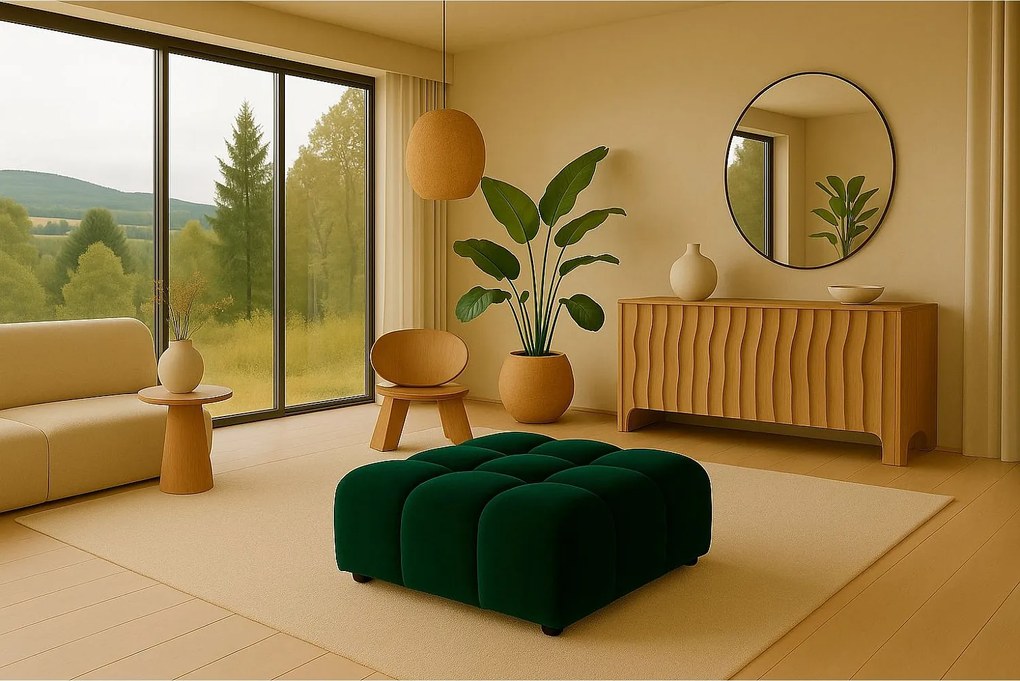 Pufa, pufa modułowa Bolla, tkanina Bluvel, Zielony