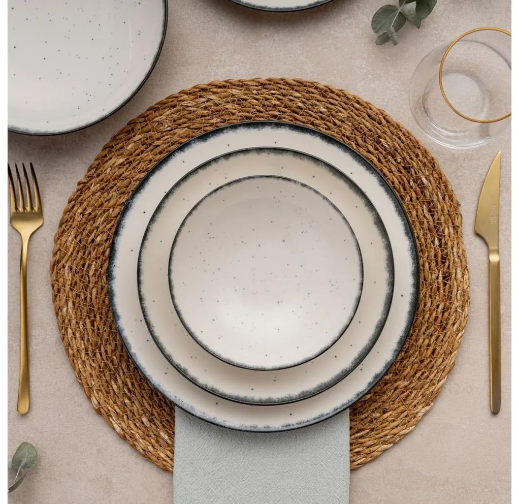 Zestaw obiadowy 24-częściowy, biały/czarny, porcelana