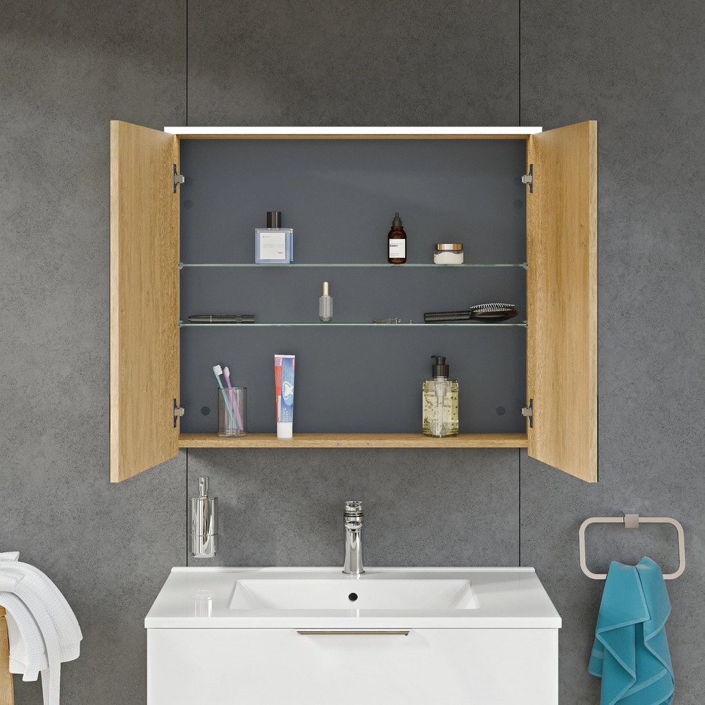 Szafka łazienkowa SOLO z oświetleniem LED i lustrem 80 cm