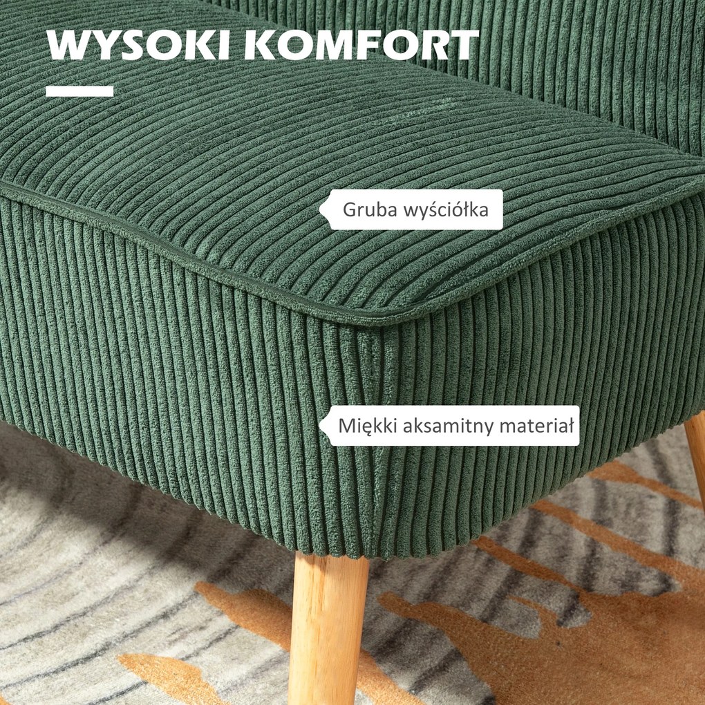 HOMCOM Sofa wypoczynkowa 2-osobowa zielona welurowa z drewna i pianki 117x56x77 cm | Aosom PL