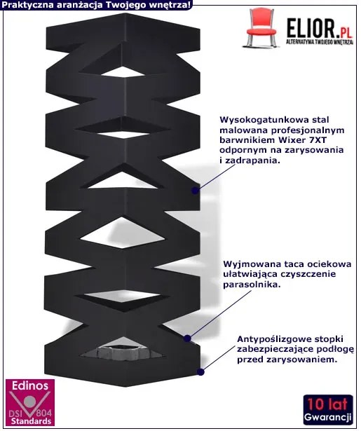 Czarny nowoczesny metalowy parasolnik Regros 4X