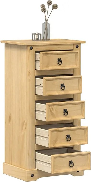 Szafka nocna Corona z litego sosnowego drewna 5 szuflad 53x39x103 cm wykończenie wosk miodowy