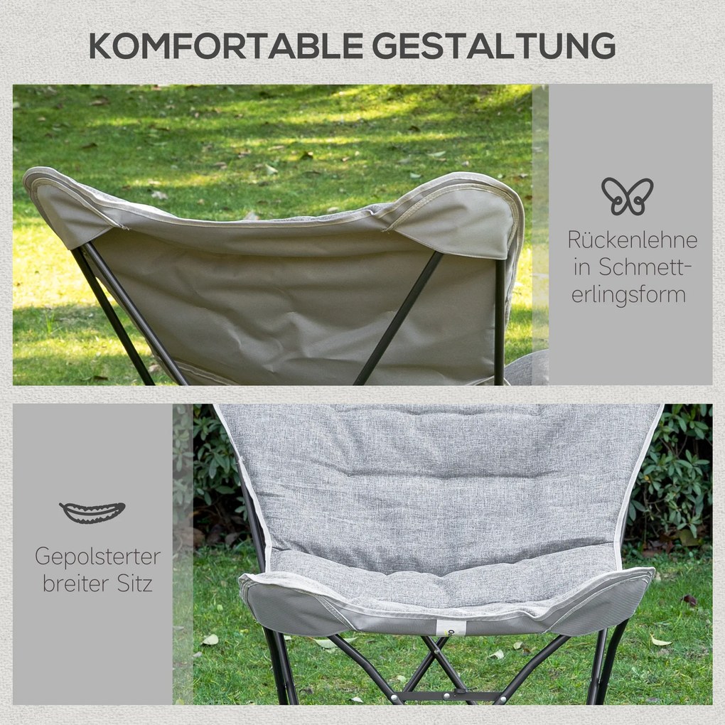 Outsunny camping krzesło przenośne składane krzesło ogrodowe szary+biały 88 x 74 x 84 cm