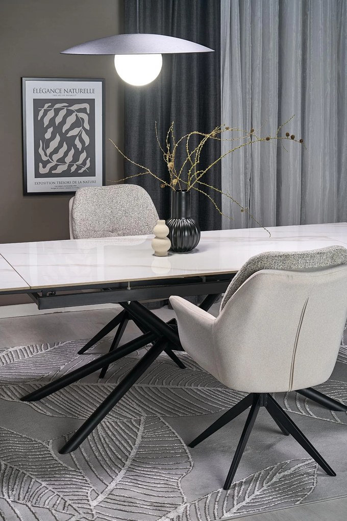 Stół do Jadalni rozkładany spiek biały marmur czarne nogi 160-220/90/75 VITORINO