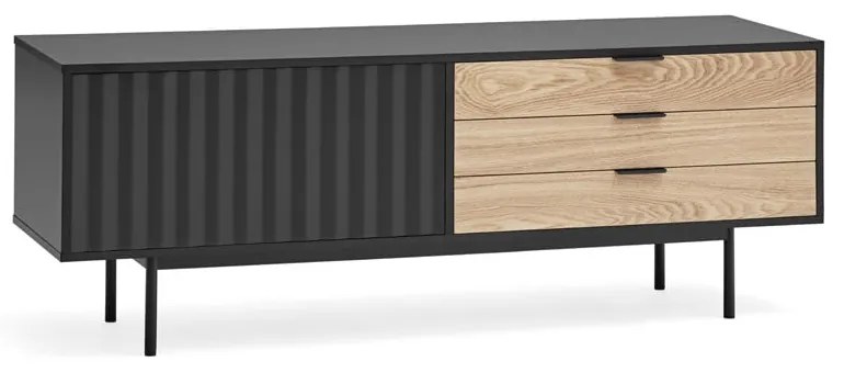 Czarno-naturalna szafka pod TV w dekorze dębu 140x52 cm Sierra – Teulat