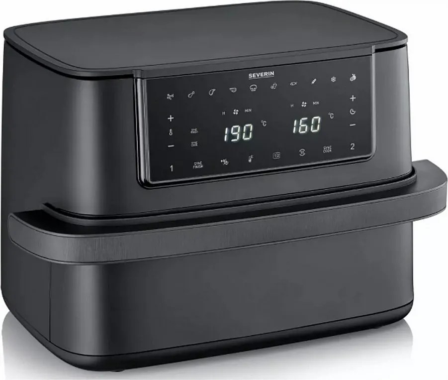 Frytkownica na gorące powietrze Severin FR2490 9L 2600W czarna, podwójna strefa Max Flex, ekran dotykowy, 10 programów, zdrowe gotowanie bez oleju