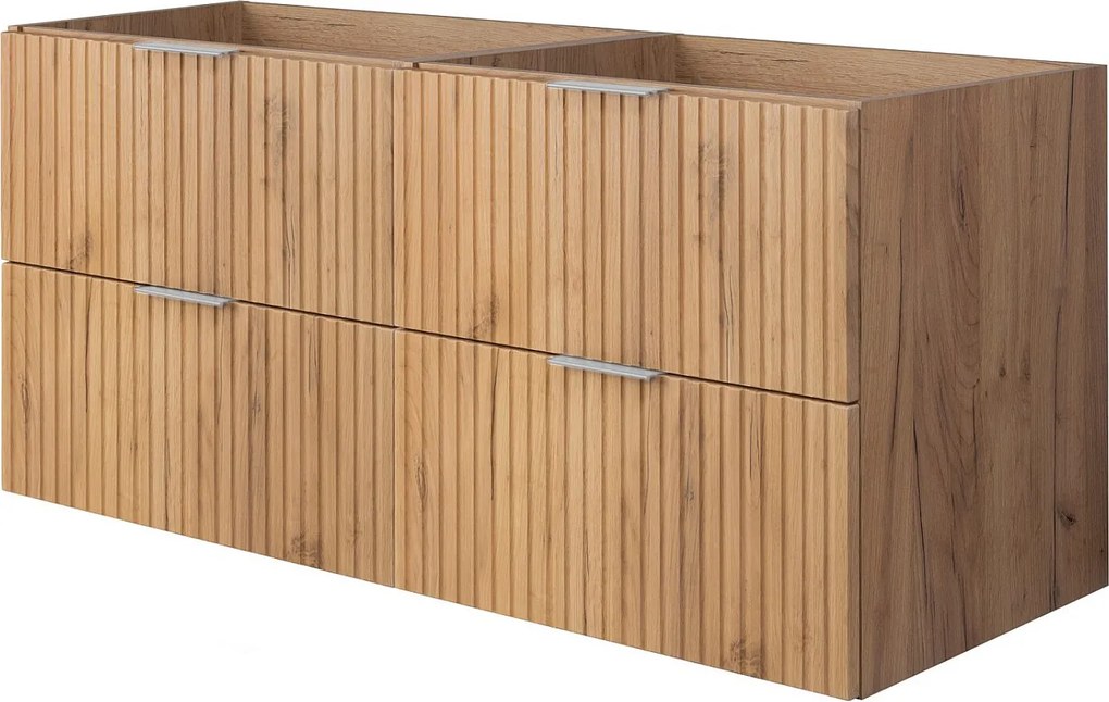 Szafka pod umywalkę, Dąb Craft, 120 (2 x 60) x 57 x 46 cm, uchwyt srebrny, bez blatu