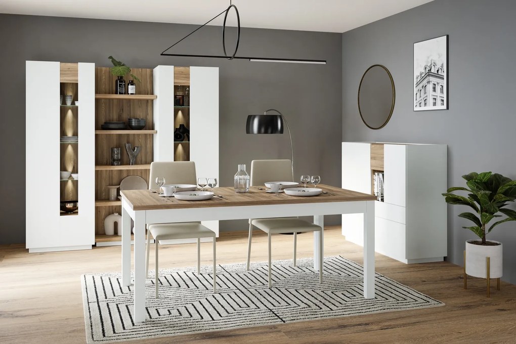 Wysoka komoda z półką Lewisville 331, Secret Grey/dąb Valencia