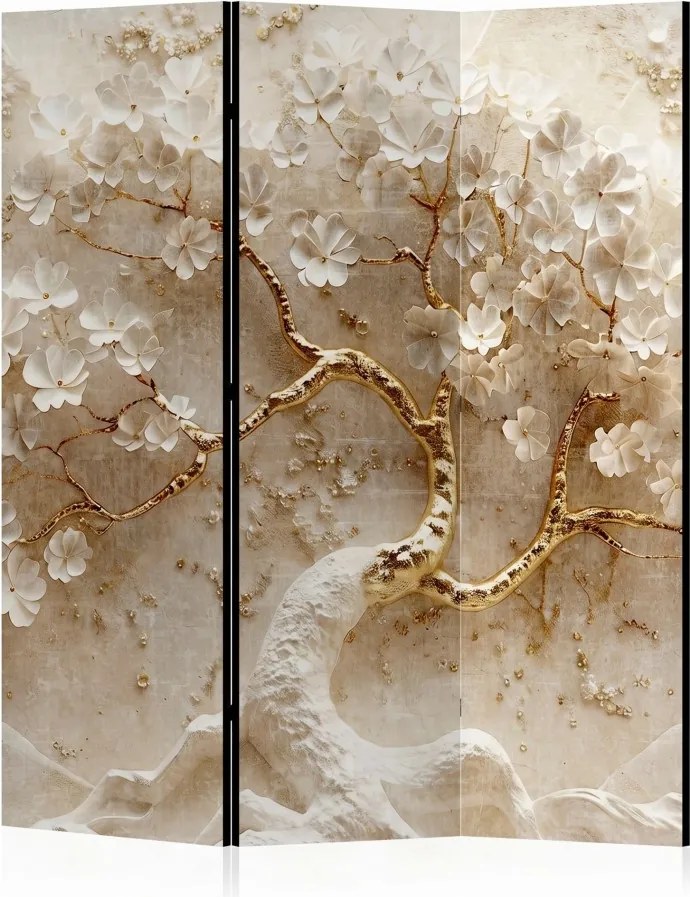 Parawan pokojowy 3-częściowy 135x172 Dwustronny dekoracyjny glamour japandi Beżowy Złote Drzewo Magnolii