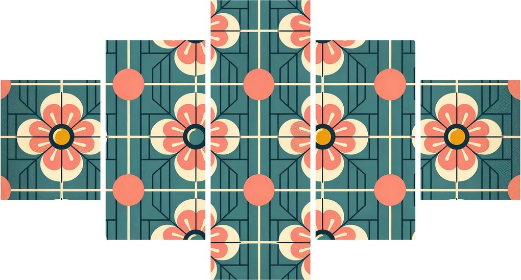 Obraz - Retro wzór z kwiatami (125x70 cm)
