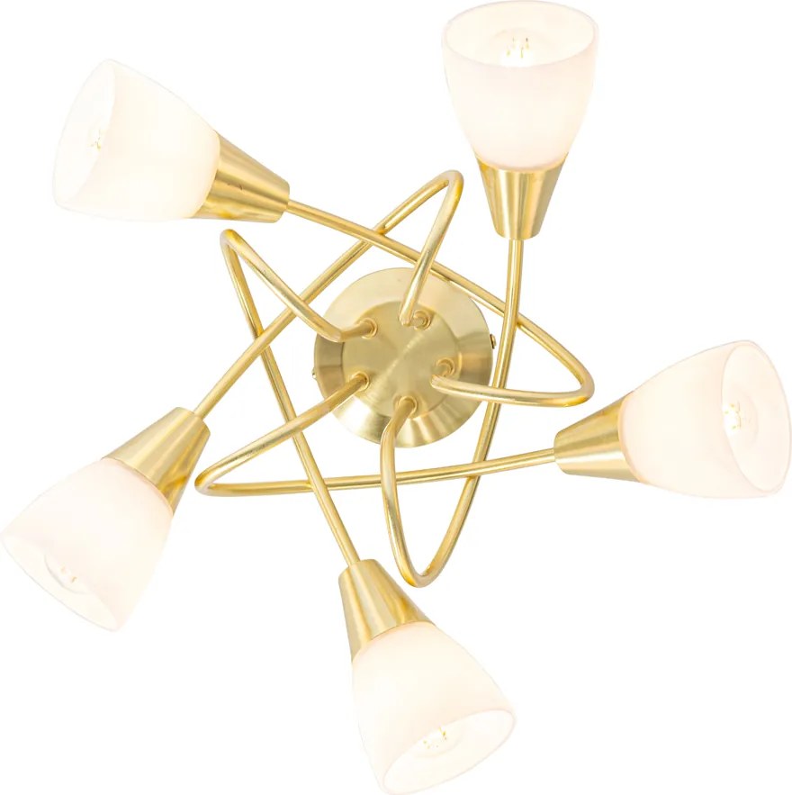 Klasyczna lampa sufitowa złota z opalowym szkłem 5-punktowa - Inez