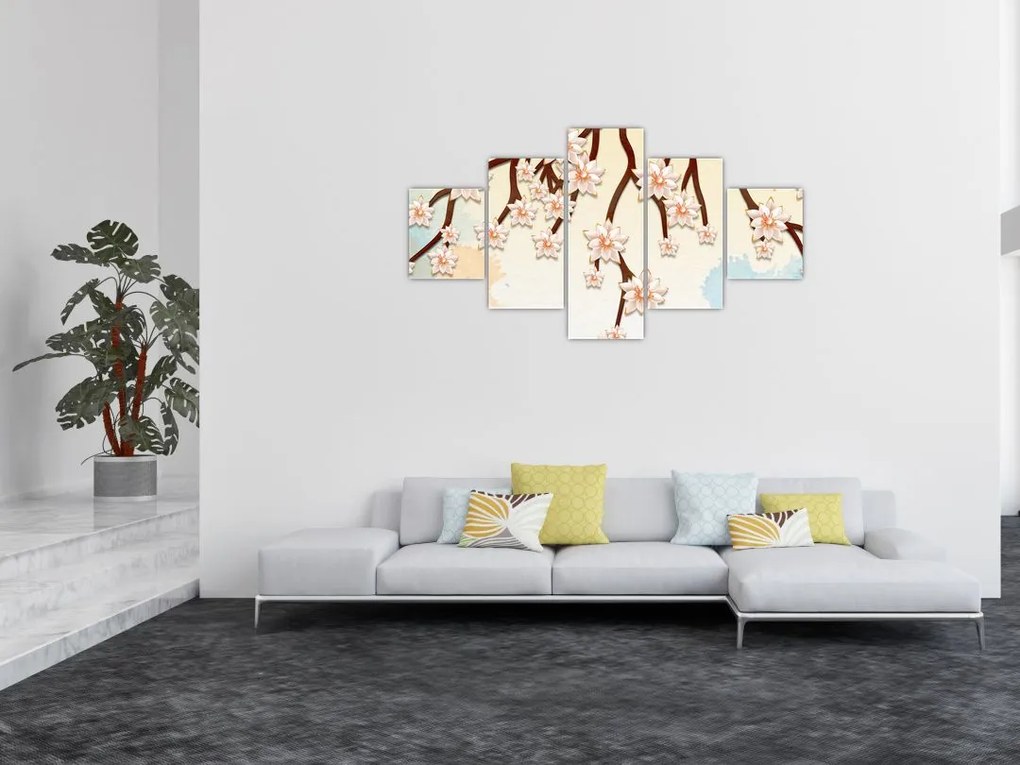 Obraz - Kwiaty na gałęziach, kolorowe (125x70 cm)