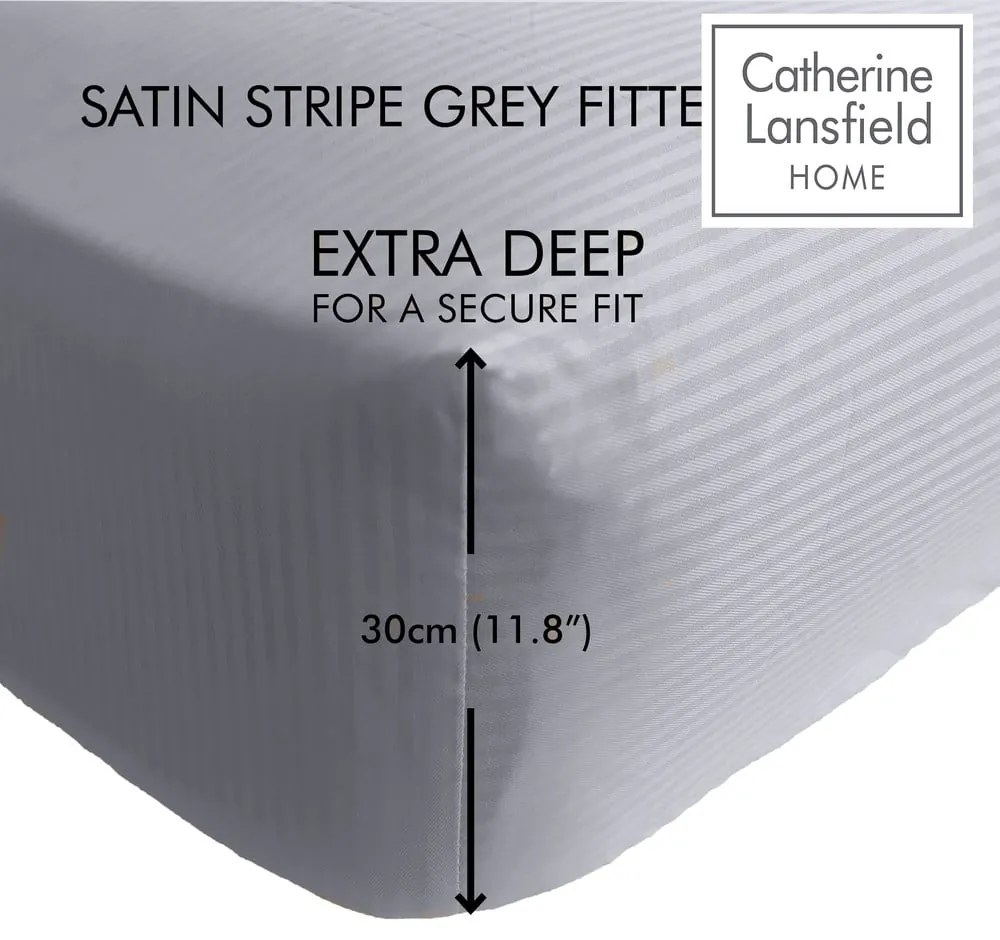 Szare prześcieradło elastyczne 135x190 cm Satin Stripe – Catherine Lansfield