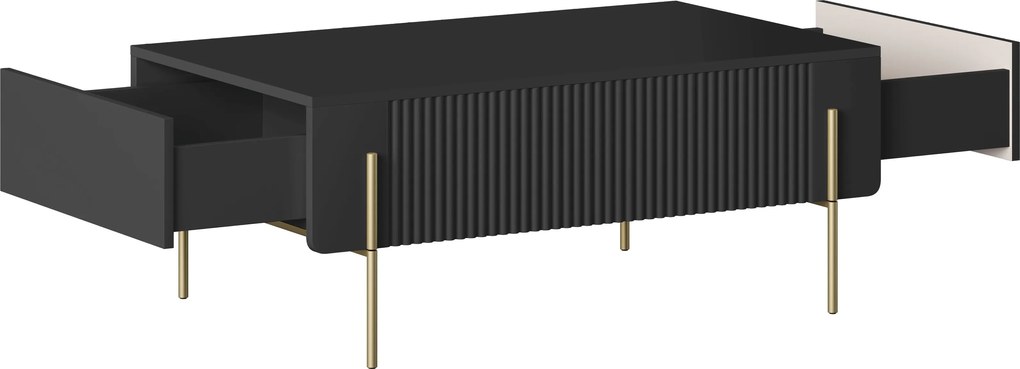 Stolik kawowy Malmi 100 cm z szufladami - czarny mat / złote nóżki