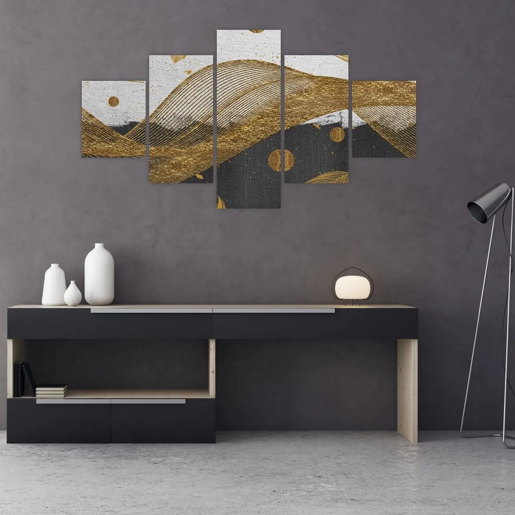 Obraz - Złote piórka (125x70 cm)