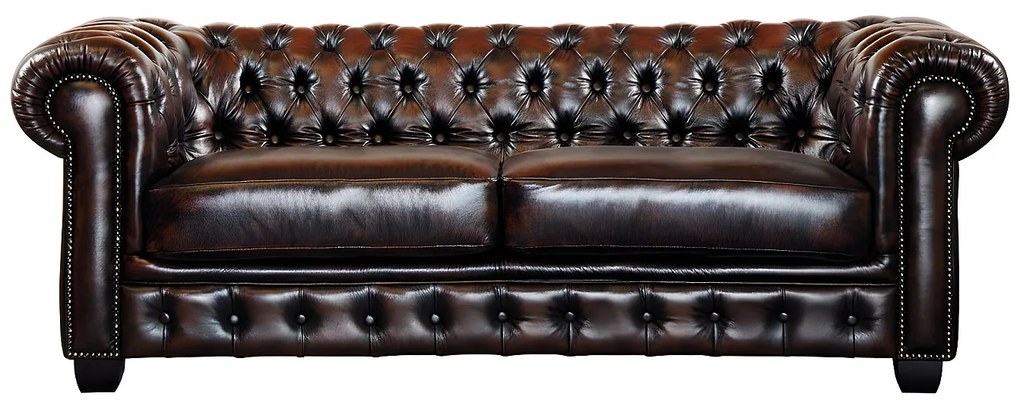 Komplet wypoczynkowy typu chesterfield 3+2+1 BRENTON 100% skóry bawolej - Kolor: brązowy z kasztanowymi refleksami