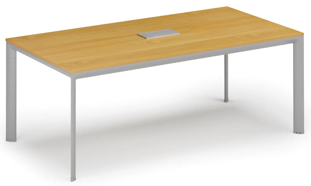 Stół konferencyjny PRIMO INVITATION, 200x100 cm, buk + port blatowy TYP II, srebrny