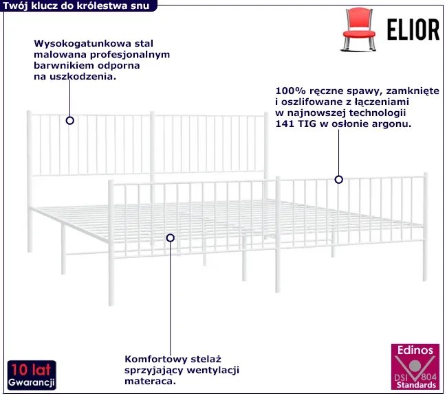 Białe metalowe łóżko 200x200 cm Gambi 3X