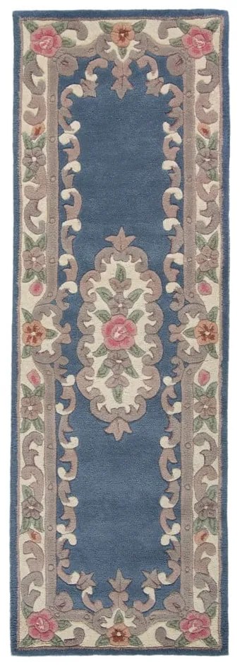 Niebieski wełniany dywan Flair Rugs Aubusson, 67x210 cm