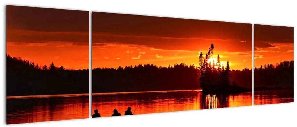 Obraz - Rybacy na jeziorze (170x50 cm)